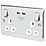 British General Nexus Metal 13A 2-Gang SP Switched Socket + 3.1A 2-Outlet Type A USB Charger Polished Chrome with White Inserts
