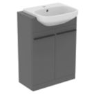 Ideal Standard i.life A Semi-Countertop Floorstanding Basin Unit With Black Handles & Basin Matt Quartz Grey 600mm x 300mm x 835mm