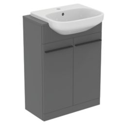 Ideal Standard i.life A Semi-Countertop Floorstanding Basin Unit With Black Handles & Basin Matt Quartz Grey 600mm x 300mm x 835mm