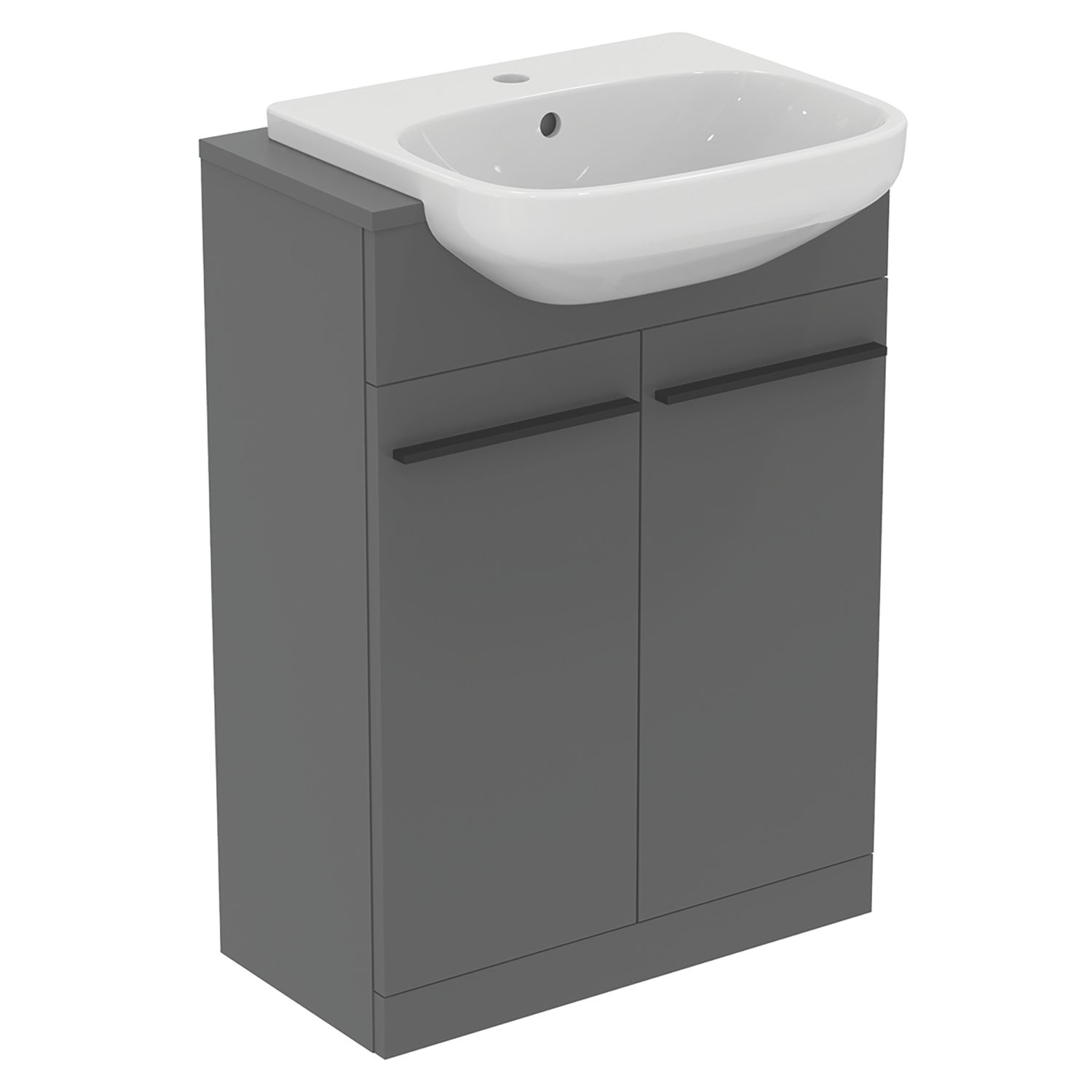 Ideal Standard i.life A Semi-Countertop Floorstanding Basin Unit With Black Handles & Basin Matt Quartz Grey 600mm x 300mm x 835mm (225HM)