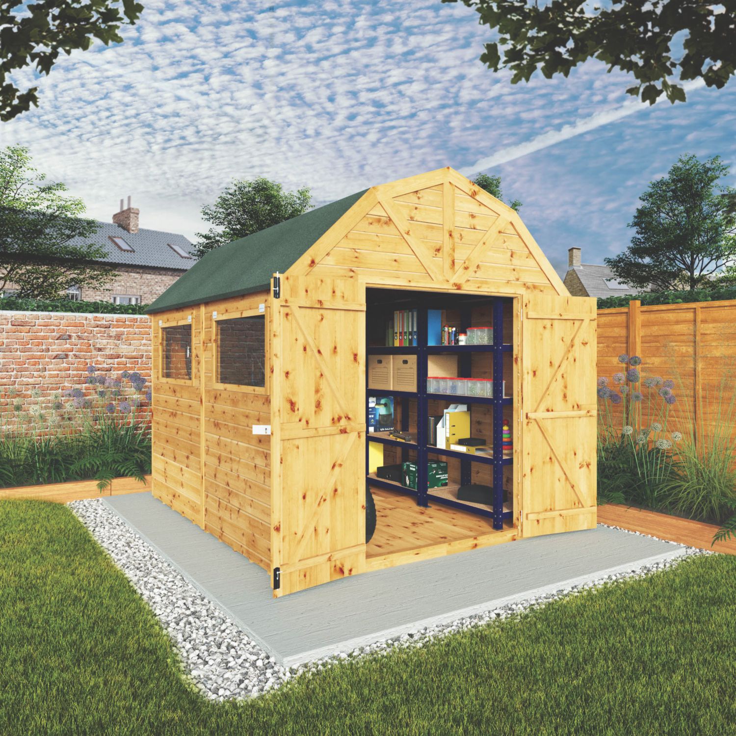 Mercia Dutch Barn 7' 6" x 9' 6" (Nominal) Barn-Style Shiplap T&G Timber Workshop (225YL)
