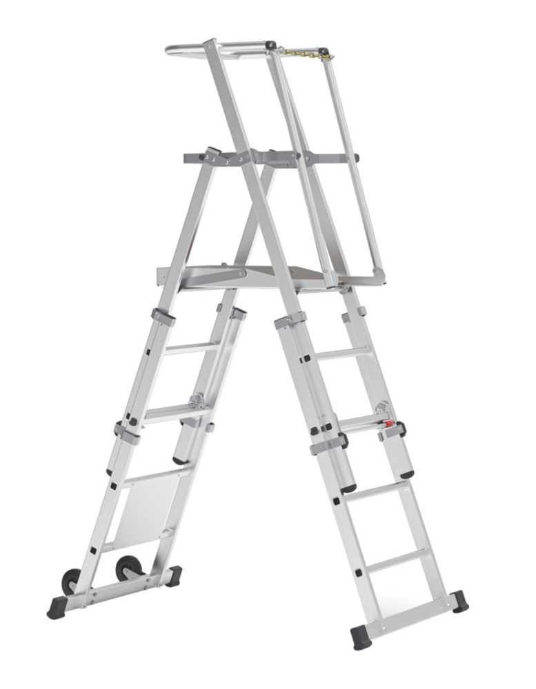 Boss 2.37m Aluminium 2 x 5 Step Telescopic Platform Ladder With Handrail