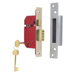 ERA Fire Rated  Satin Nickel BS 5-Lever Mortice Sashlock 64mm Case - 44mm Backset