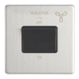Contactum Lyric 10AX 1-Gang 3-Pole Fan Isolator Switch Brushed Steel  with Black Inserts