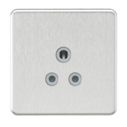 Knightsbridge  5A 1-Gang Unswitched Socket Brushed Chrome with Colour-Matched Inserts