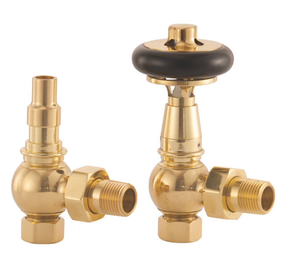 NRG Satin Nickel Angled TRV Thermostatic Radiator Valve and lockshield Valve 15mm x 1/2" - 10