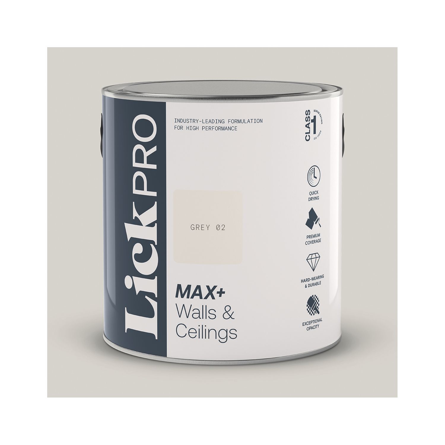 LickPro Max+ 2.5Ltr Grey 02 Eggshell Emulsion Paint (228JY)