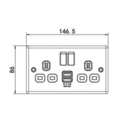 LAP  13A 2-Gang SP Switched Socket + 2.4A 12W 2-Outlet Type A USB Charger Matt Black with Black Inserts