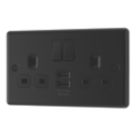 LAP  13A 2-Gang SP Switched Socket + 2.4A 12W 2-Outlet Type A USB Charger Matt Black with Black Inserts
