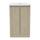 Newland  Double Door Floor Standing Vanity Unit with Basin Effect Natural Oak 500mm x 370mm x 840mm