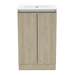 Newland  Double Door Floor Standing Vanity Unit with Basin Effect Natural Oak 500mm x 370mm x 840mm
