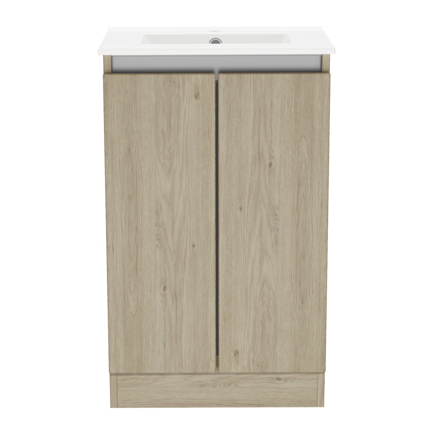 Newland Double Door Floor Standing Vanity Unit with Basin Effect Natural Oak 500mm x 370mm x 840mm (228RN)