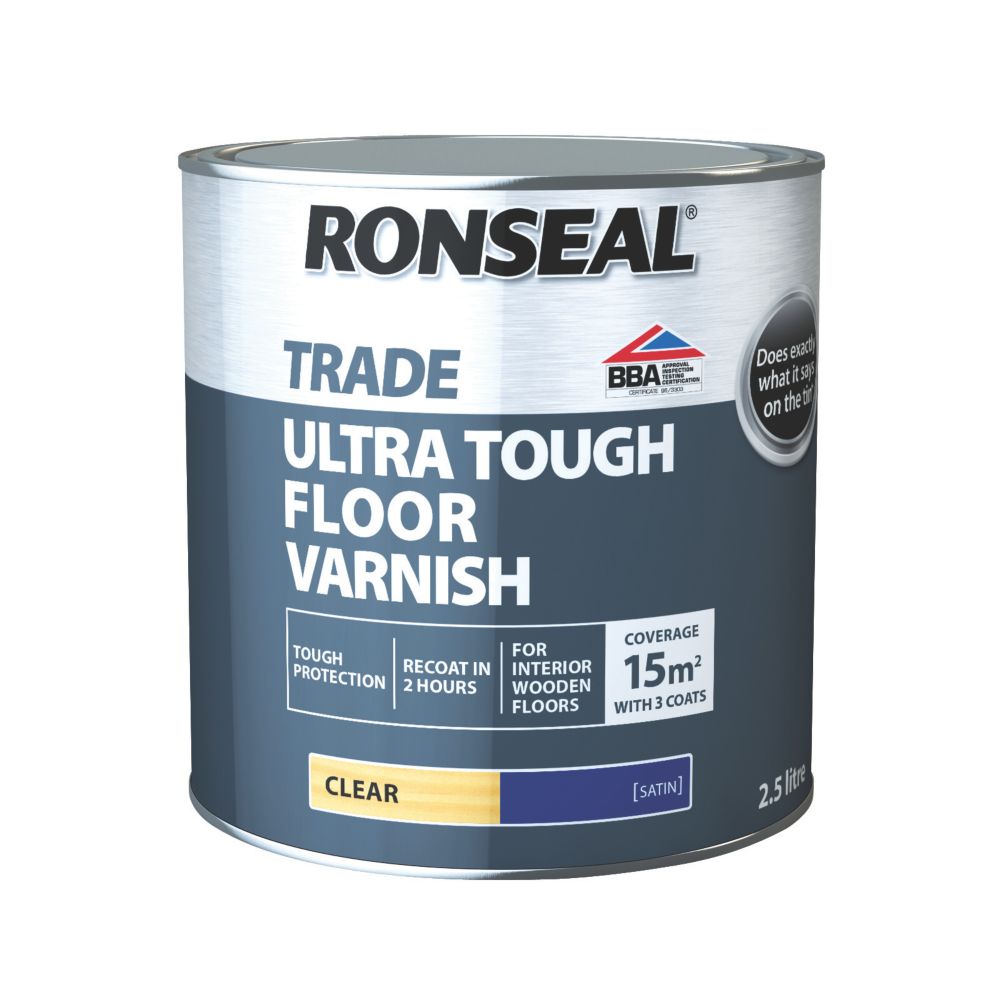 Ronseal Trade Ultra Tough Floor Varnish Clear Satin 2.5Ltr