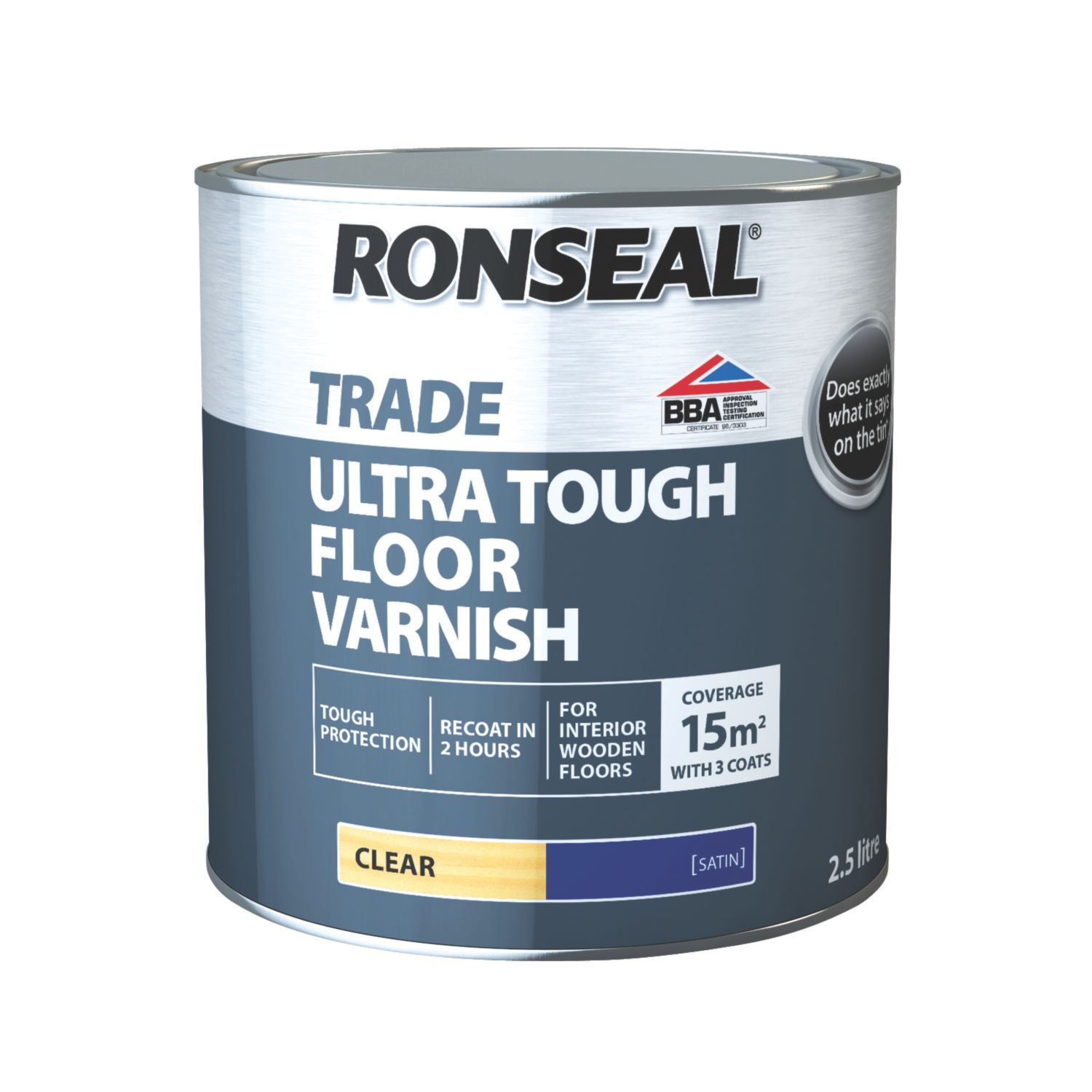 Ronseal 2.5Ltr Clear Satin Water-Based Floor Varnish (228VT)