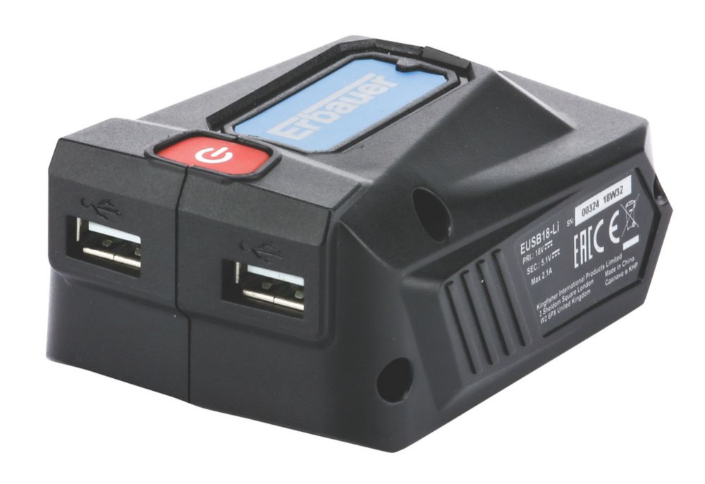 Erbauer EUSB18 Li USB Charging Battery Adaptor Screwfix