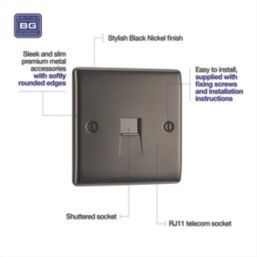 British General Nexus Metal 1-Gang RJ11 Telephone / Data Socket Black Nickel