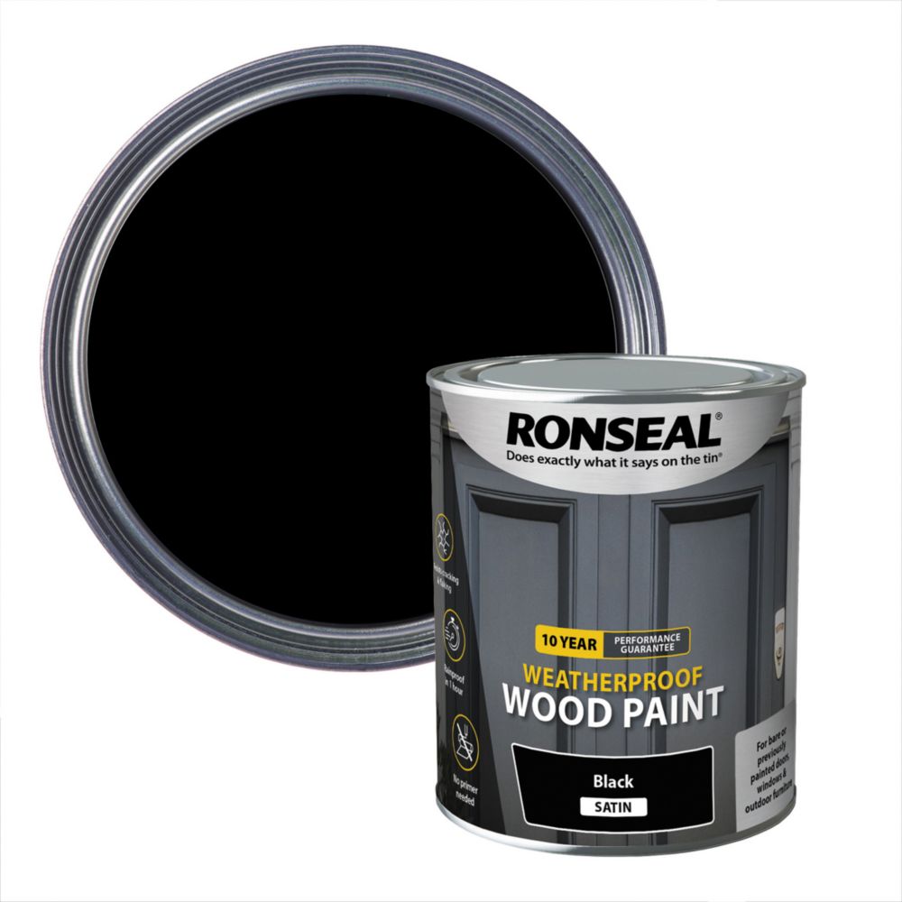 Ronseal 10-Year Exterior Wood Paint Satin Black 750ml - Screwfix