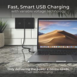 British General Nexus Metal 13A 2-Gang SP Switched Socket + 3A 45W 2-Outlet Type A & C USB Charger Matt Black with Black Inserts