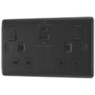 British General Nexus Metal 13A 2-Gang SP Switched Socket + 3A 45W 2-Outlet Type A & C USB Charger Matt Black with Black Inserts
