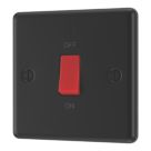 LAP  45A 1-Gang 2-Pole Cooker Switch Matt Black with LED with Red Inserts