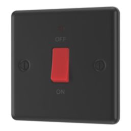LAP  45A 1-Gang 2-Pole Cooker Switch Matt Black with LED with Red Inserts