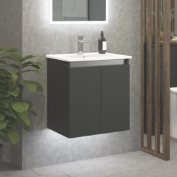 Newland  Double Door Wall-Mounted Vanity Unit with Basin Matt Midnight Mist 500mm x 370mm x 540mm