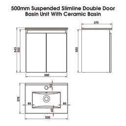 Newland  Double Door Wall-Mounted Vanity Unit with Basin Matt Midnight Mist 500mm x 370mm x 540mm