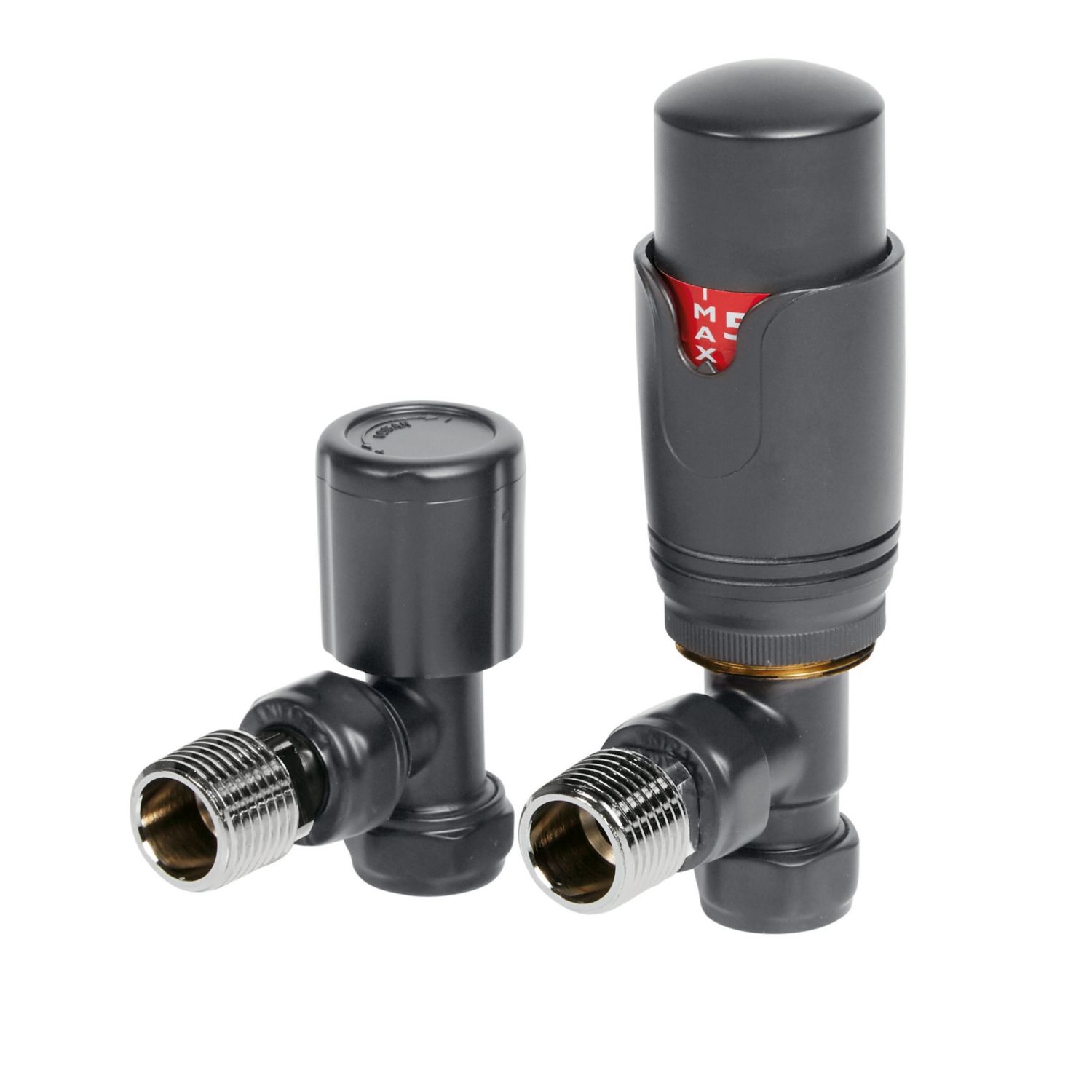 Towelrads 15mm x 1/2" Anthracite Angled Modern Thermostatic Radiator Valve & Lockshield (230RY)