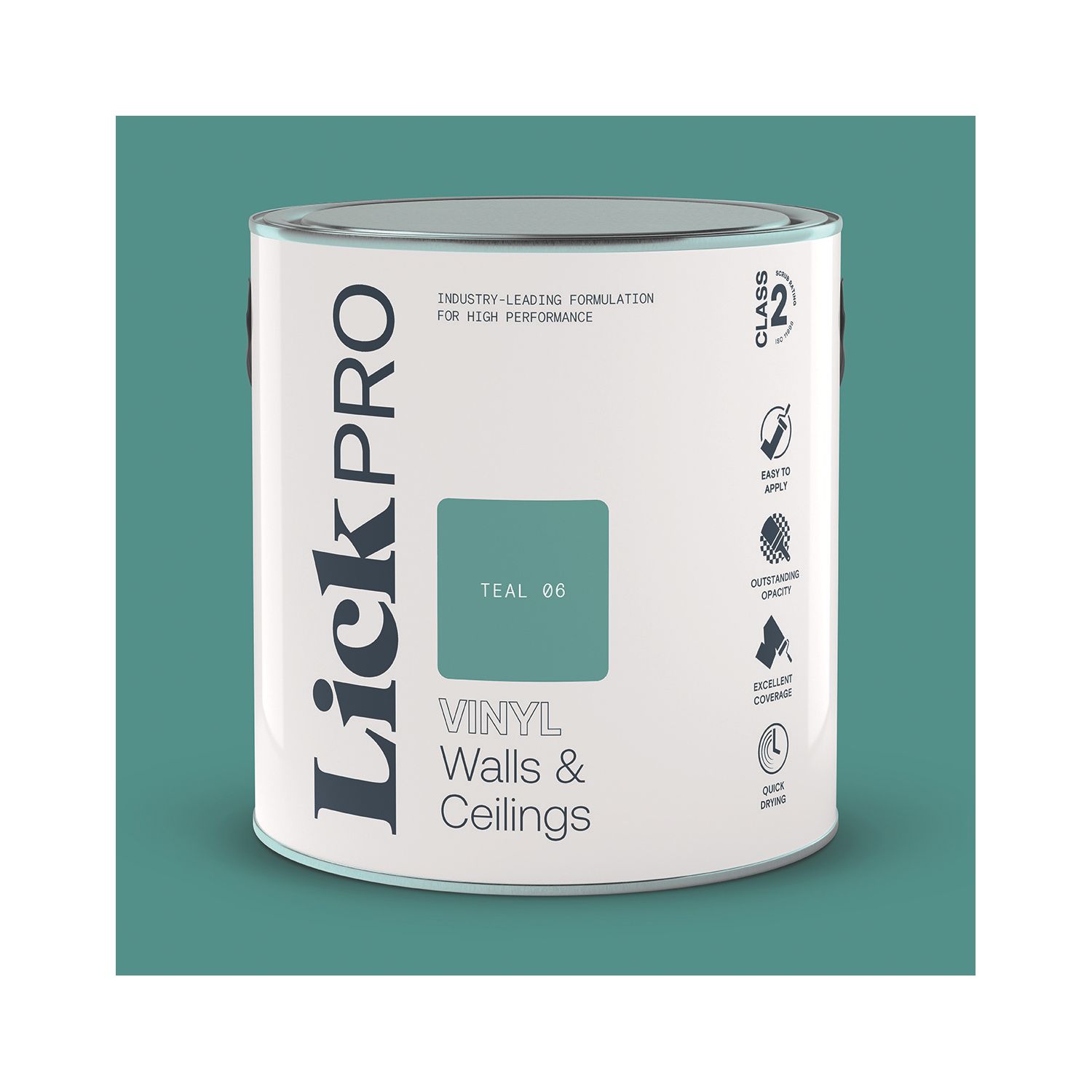 LickPro 2.5Ltr Teal 06 Vinyl Matt Emulsion Paint (230TM)