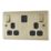 British General Nexus Metal 13A 2-Gang SP Switched Socket + 3.25A 22W 2-Outlet Type C USB Charger Antique Brass with Black Inserts