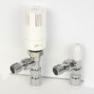 Myson TRV2PAK15AC 15mm x 1/2" Chrome/White Angled Standard Thermostatic Radiator Valve & Lockshield