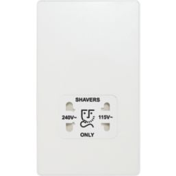 British General Evolve 2-Gang Dual Voltage Shaver Socket 115/240V Pearlescent White with White Inserts
