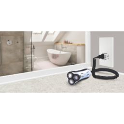 British General Evolve 2-Gang Dual Voltage Shaver Socket 115/240V Pearlescent White with White Inserts