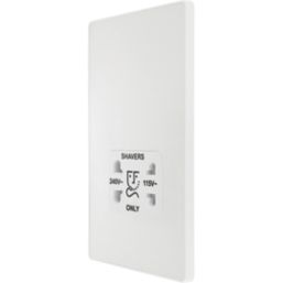 British General Evolve 2-Gang Dual Voltage Shaver Socket 115/240V Pearlescent White with White Inserts