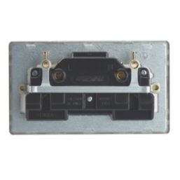 Contactum Lyric 13A 2-Gang DP Switched Socket Outlet Brushed Steel  with White Inserts