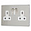 Contactum Lyric 13A 2-Gang DP Switched Socket Outlet Brushed Steel  with White Inserts