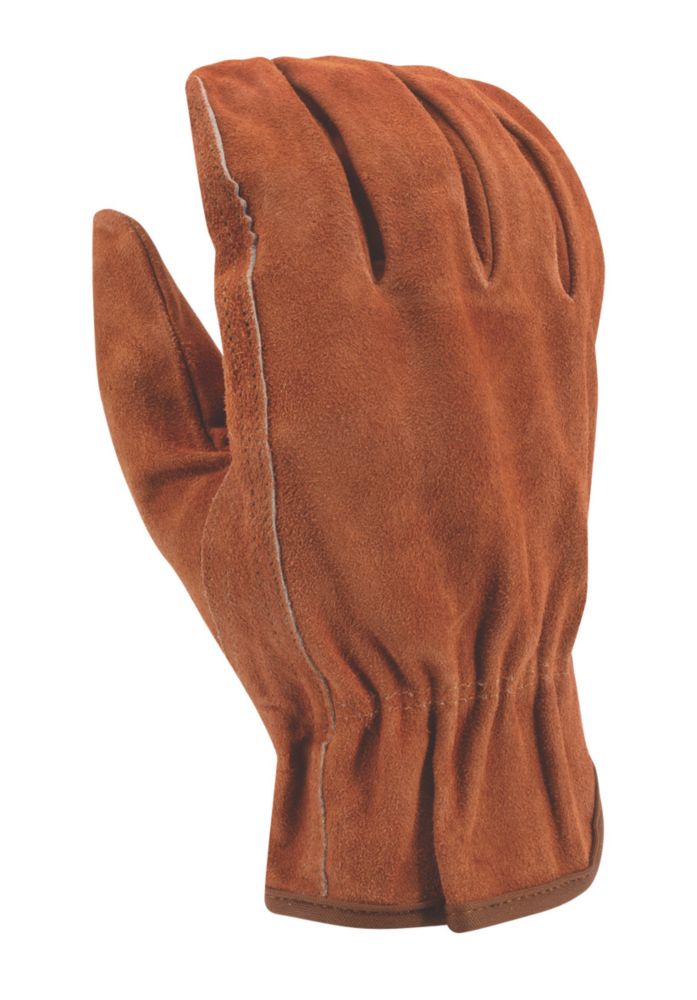 Stanley Split Cowhide Leather Driver Gloves Brown Large - Screwfix