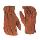 Stanley Split Cowhide Leather Driver Gloves Brown Large
