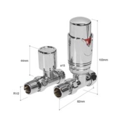 Towelrads  15mm x 1/2" Chrome Straight Modern Thermostatic Radiator Valve & Lockshield