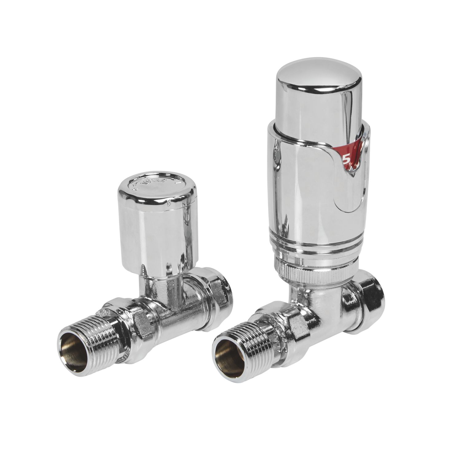 Towelrads 15mm x 1/2" Chrome Straight Modern Thermostatic Radiator Valve & Lockshield (232RY)