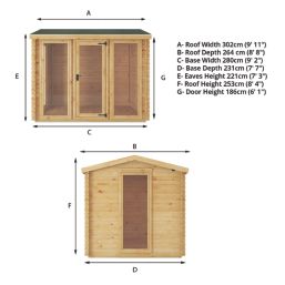Mercia  9' x 7' 6" (Nominal) Reverse Apex Timber Log Cabin