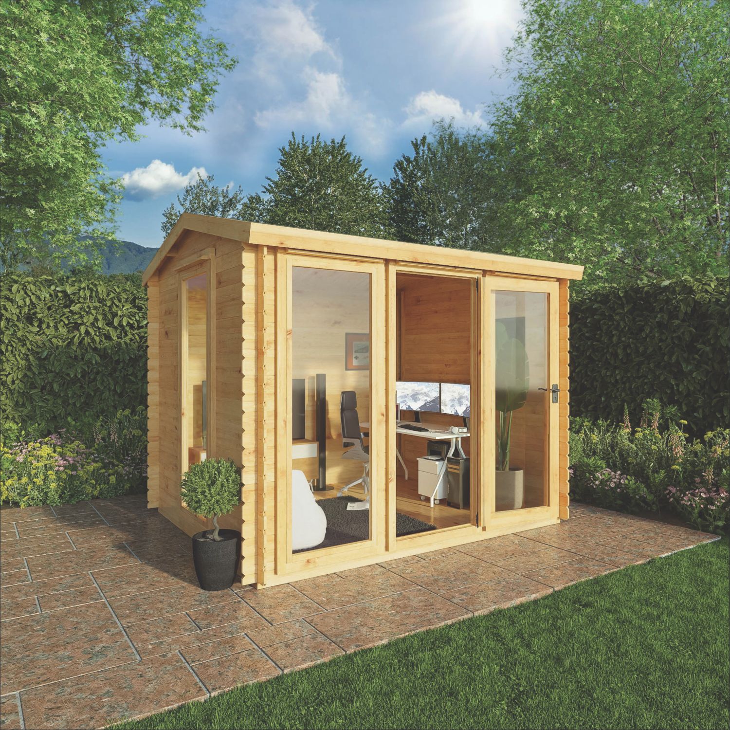 Mercia 9' x 7' 6" (Nominal) Reverse Apex Timber Log Cabin (232YL)