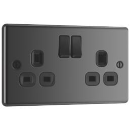 LAP  13A 2-Gang SP Switched Plug Socket Black Nickel  with Black Inserts 5 Pack