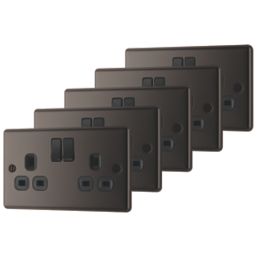 LAP  13A 2-Gang SP Switched Plug Socket Black Nickel  with Black Inserts 5 Pack