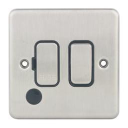 Hager Sollysta WRSSU83FOBSB 13A Switched Fused Spur & Flex Outlet  Brushed Steel with Black Inserts