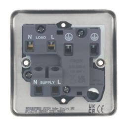 Hager Sollysta WRSSU83FOBSB 13A Switched Fused Spur & Flex Outlet  Brushed Steel with Black Inserts