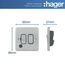 Hager Sollysta WRSSU83FOBSB 13A Switched Fused Spur & Flex Outlet  Brushed Steel with Black Inserts