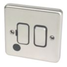 Hager Sollysta WRSSU83FOBSB 13A Switched Fused Spur & Flex Outlet  Brushed Steel with Black Inserts