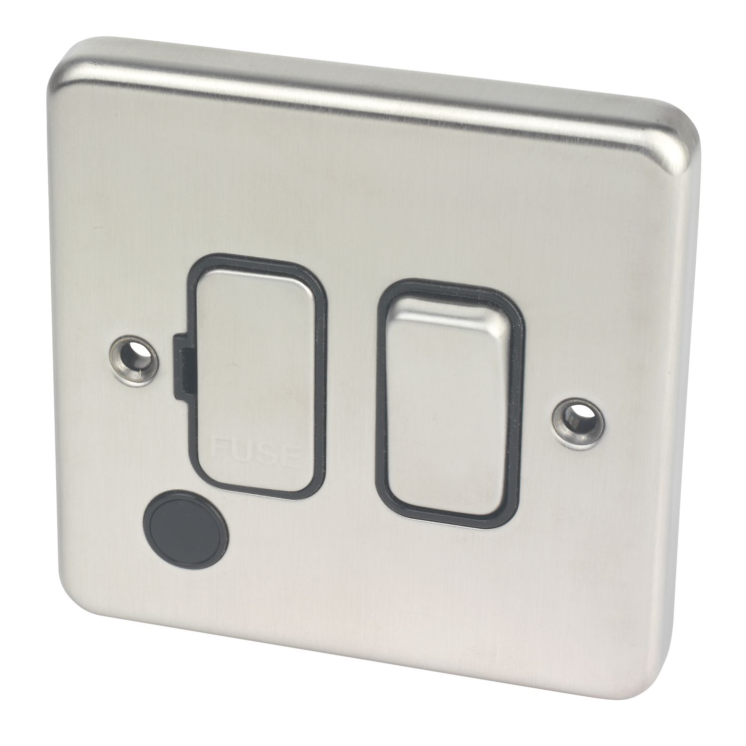 Hager Sollysta WRSSU83FOBSB 13A Switched Fused Spur & Flex Outlet Brushed Steel with Black Inserts (233AM)