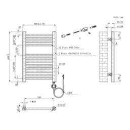 Flomasta 600mm x 400mm 512BTU Anthracite Flat Electric Towel Radiator